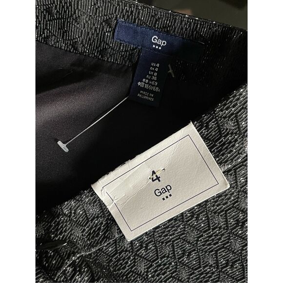 1344 GAP Black Silver Metallic Jacquard Summer Mini Skirt Pockets Size 4 - Picture 6 of 10